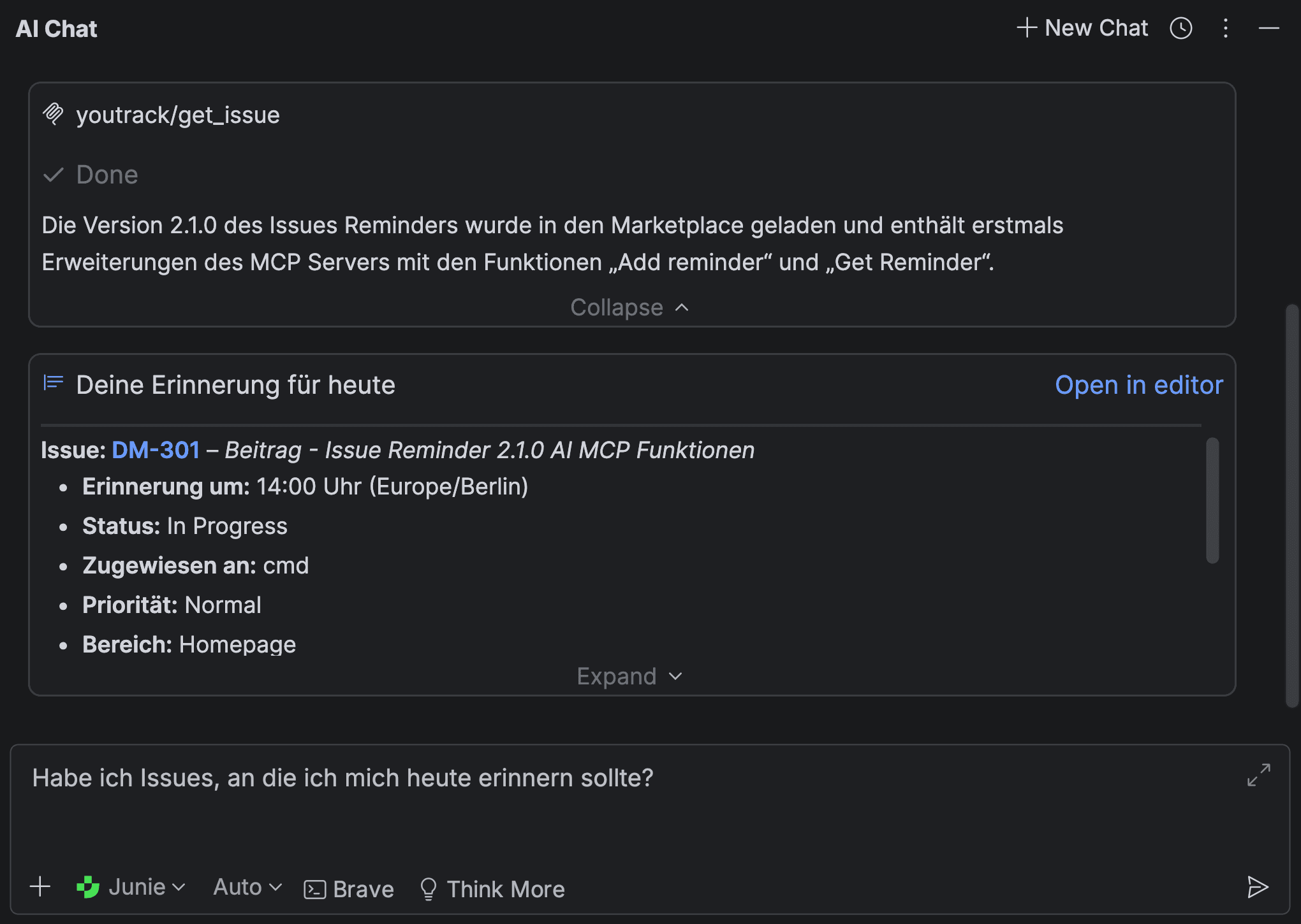 MCP-Zugriff auf YouTrack via AI Chat in IntelliJ