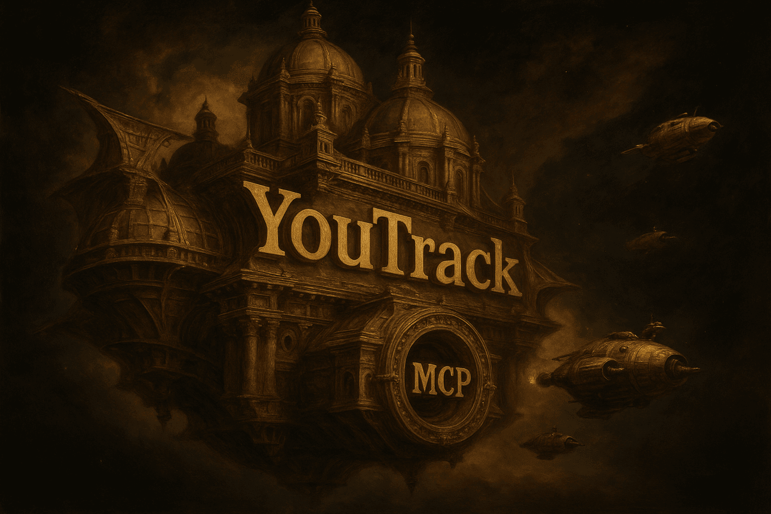 Renaissance-Gemälde: Hölzerne Luftschiffe mit Andockstationen verbinden sich mit einem zentralen YouTrack-Luftschiff