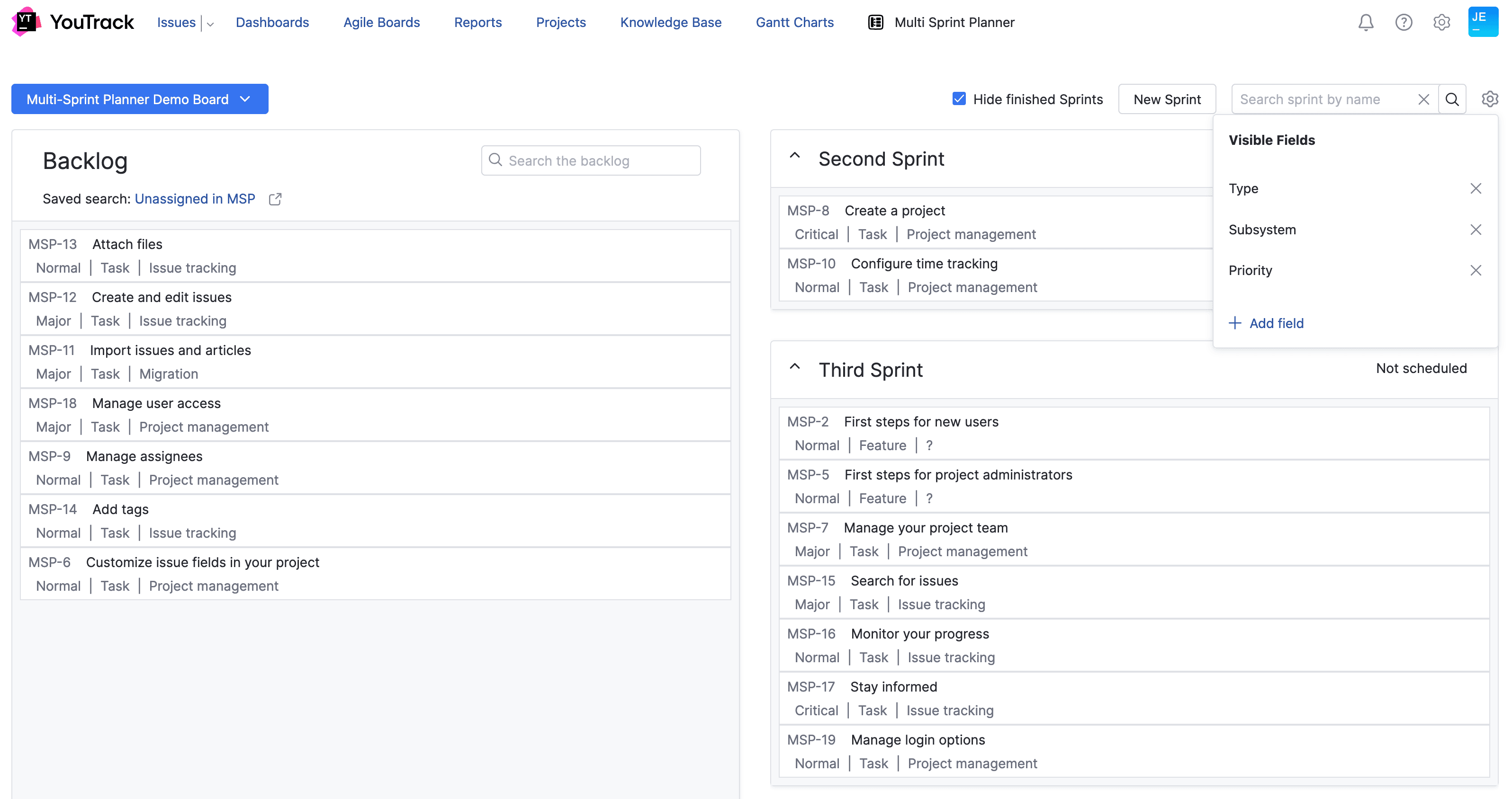 Multi Sprint Planner Screenshot