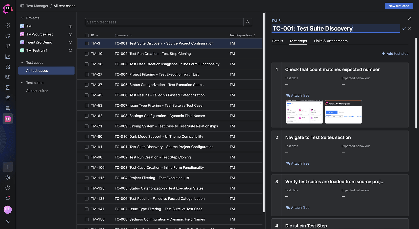 Test Manager Screenshot (Dark Mode)