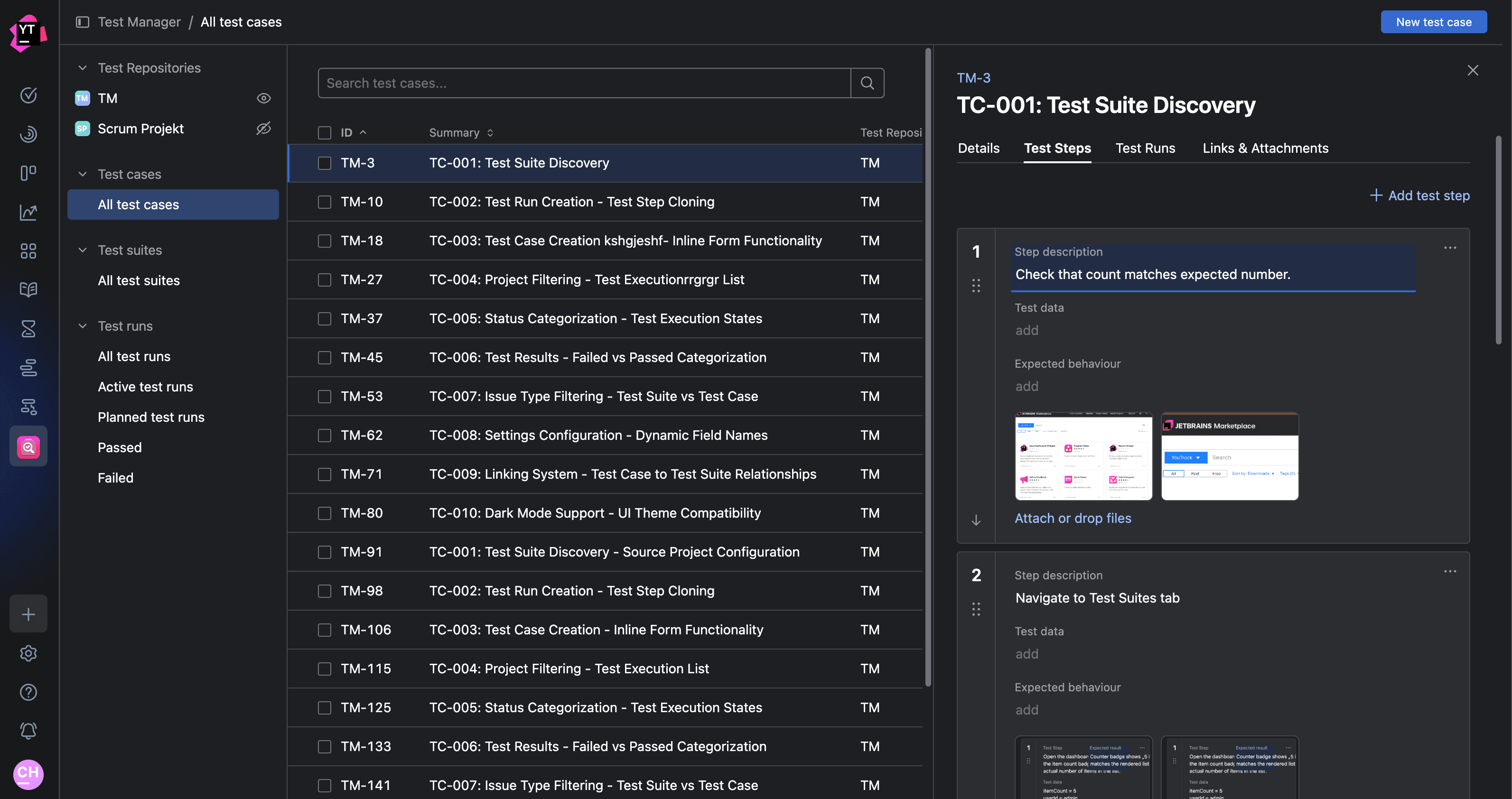 Test Manager Screenshot (Dark Mode)