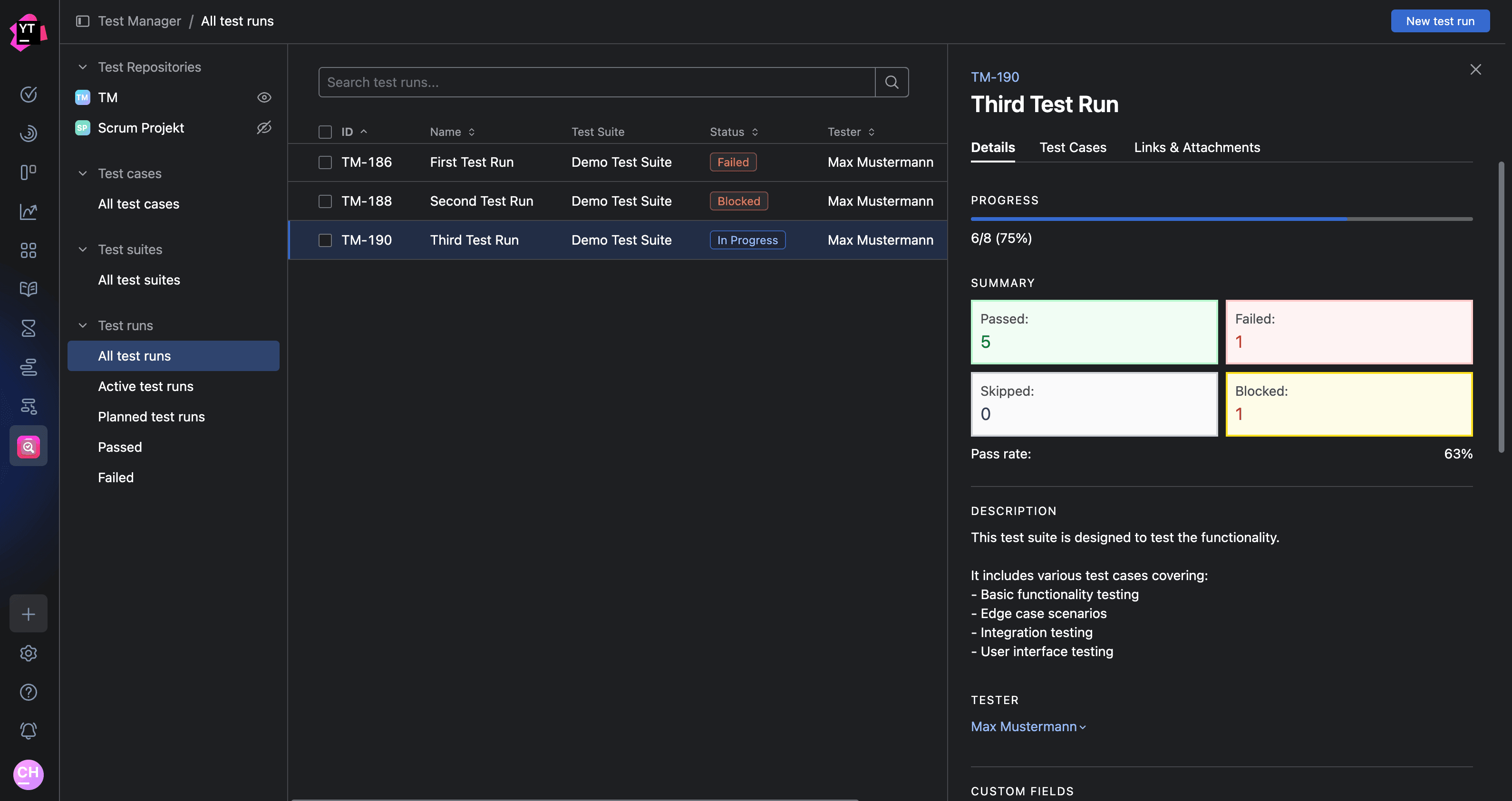 YouTrack Test Manager App Screenshot
